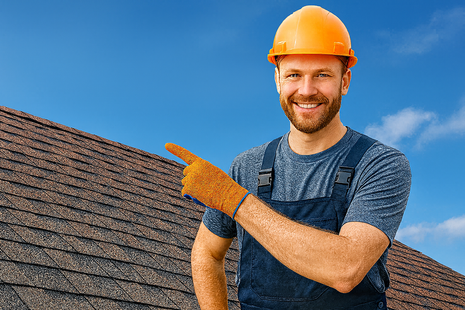 Smiling roofing technician ready to repair storm-damaged roof in Texas